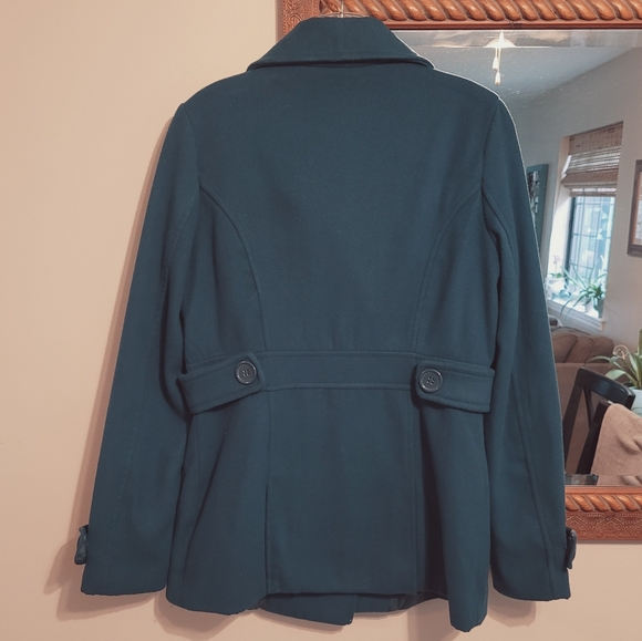 Sounds & Matter Dark Teal Pea Coat Double-Breasted Button Front Blue - Picture 3 of 3